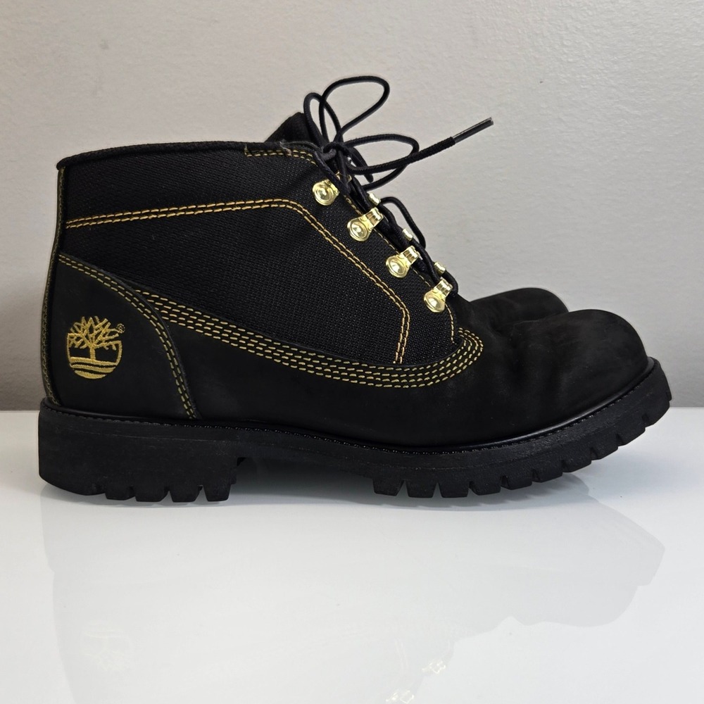Timberland Waterproof Boots Mens 7 Black Campsite Chukka Leather Canvas Workwear